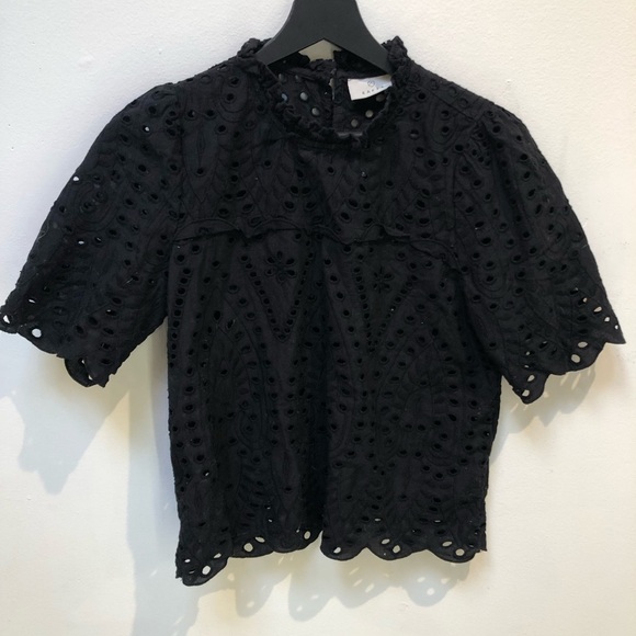 Kaffe Blouse with Mandarin Collar and Short Sleeves - Picture 1 of 5